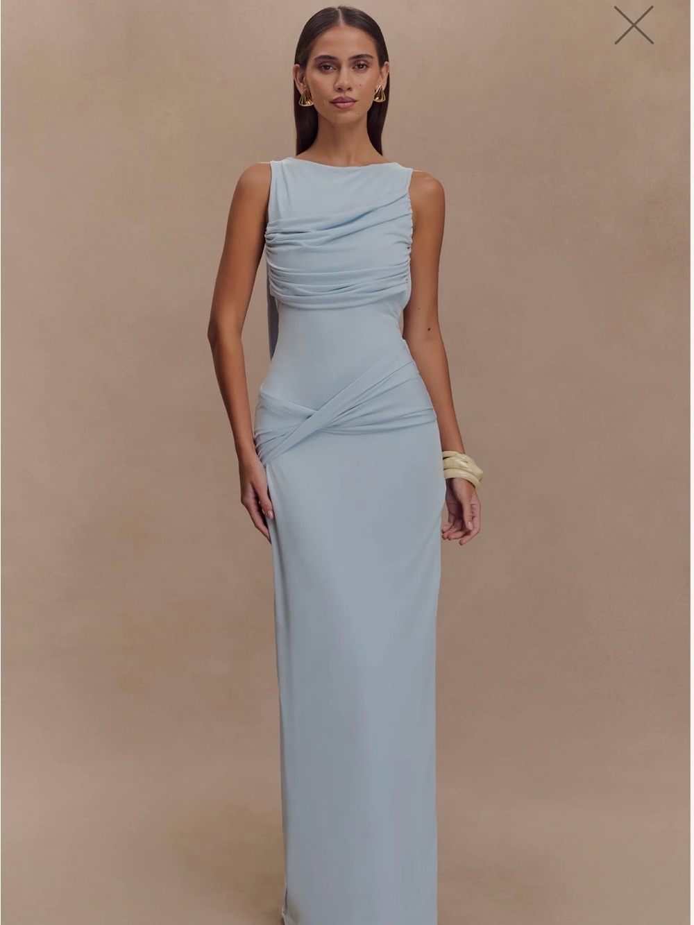 MESHKI Henley Light Blue Ruched Formal Dress